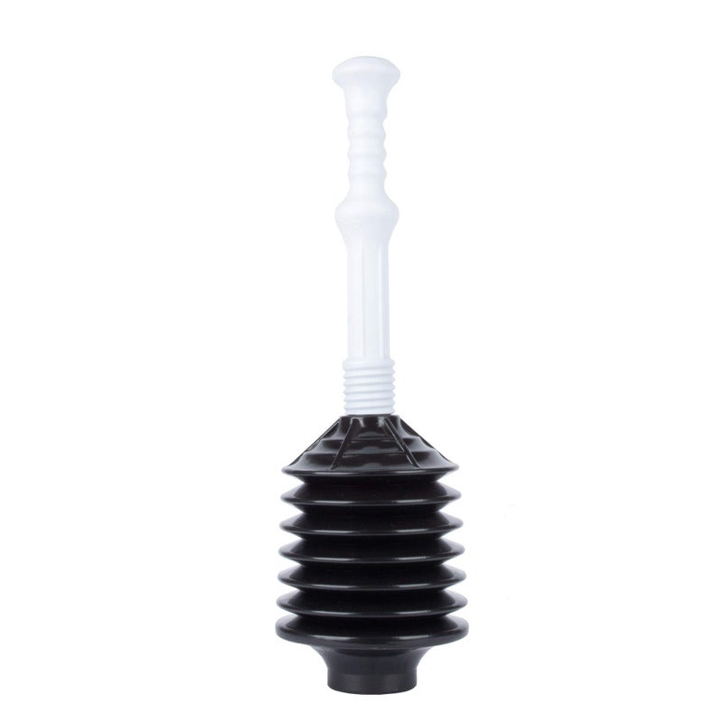 JS Jackson Supplies Professional Bellows Accordion Toilet Plunger, High Pressure Plunge Removes Heavy Duty Clogs from Bathroom Toilets, All Purpose Power Plunger, White & Black - Image 1
